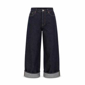 relaxed dark indigo wide-leg rolled cuffs denim jeans