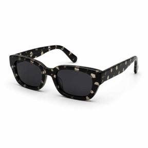 black with light patterning dark lenses glossy plastic sunglasses