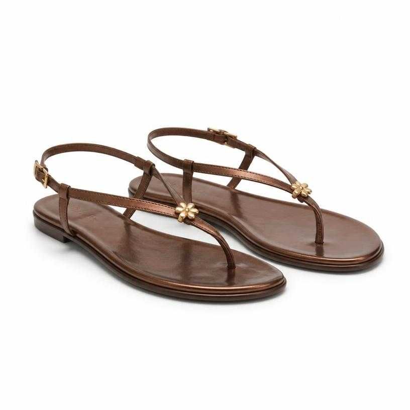 brown metallic thin straps leather-like sandals