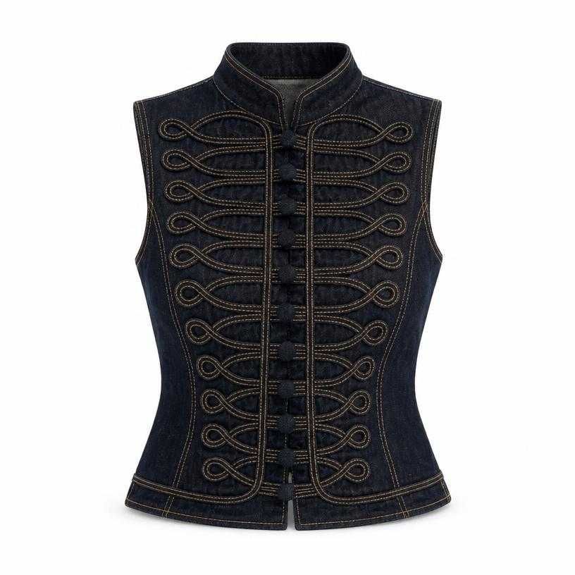 fitted dark indigo cropped denim sleeveless vest