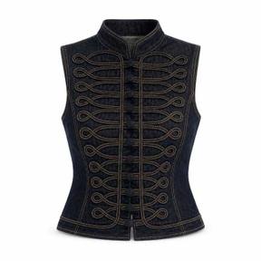 fitted dark indigo cropped denim sleeveless vest