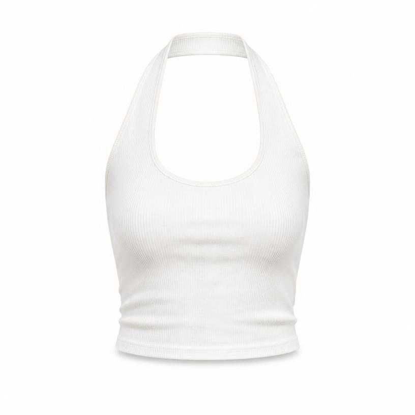 fitted white cropped ribbed knit fabric halter crop top