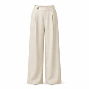 relaxed cream pleated lightweight woven fabric wide-leg trousers