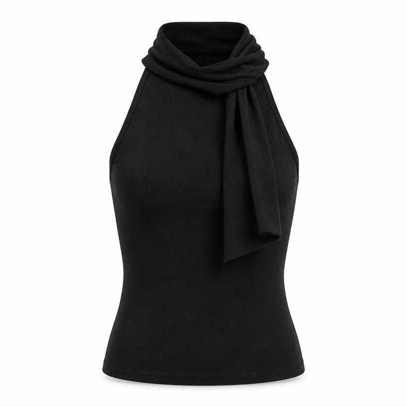fitted black high neck halter top
