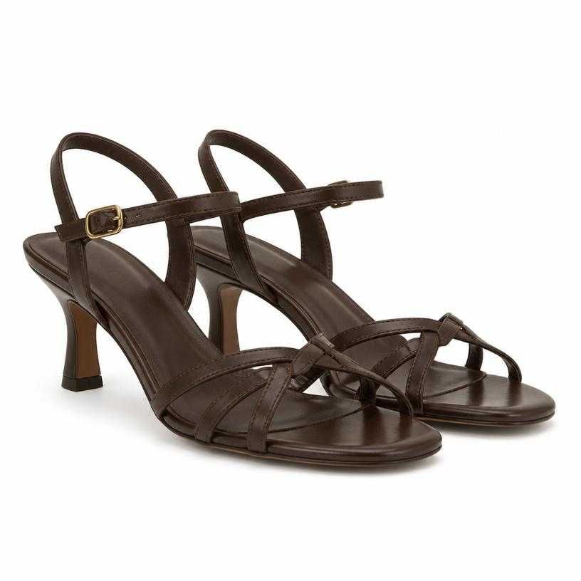 fitted dark brown strappy heeled sandals