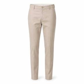 fitted light beige slim leg cotton-like woven fabric trousers