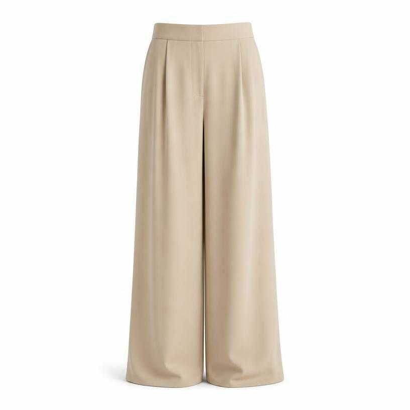 relaxed beige tan draped smooth woven fabric long lower garment