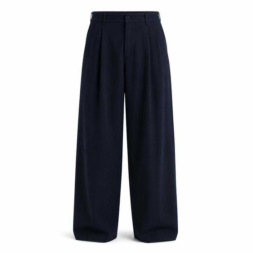 relaxed dark navy blue woven fabric trousers