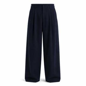relaxed dark navy blue woven fabric trousers
