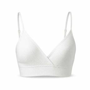 fitted white deep v neckline ribbed fabric bra-style top
