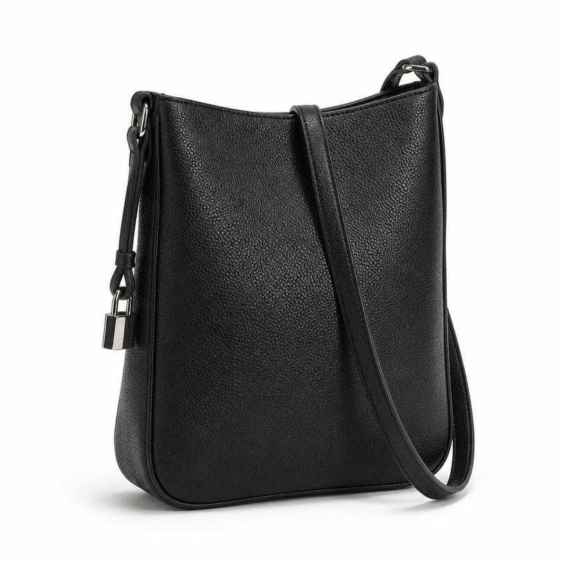 black medium size pebbled leather-like material crossbody bag