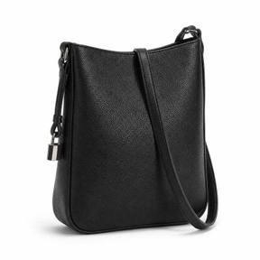 black medium size pebbled leather-like material crossbody bag