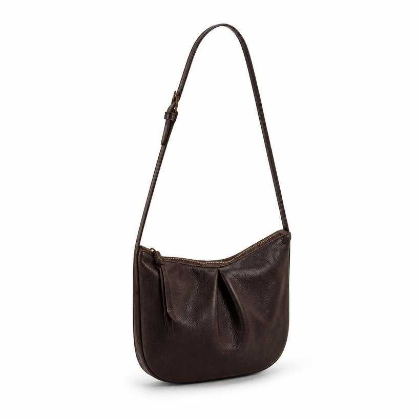 dark brown small leather-like material crossbody bag