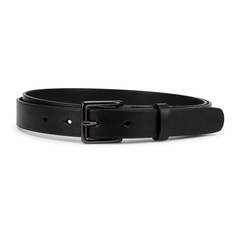 black narrow leather-like material belt