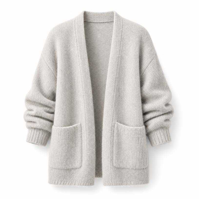 oversized light grey open front fuzzy knit cardigan