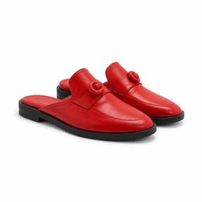 red open heel smooth leather-like material backless loafers