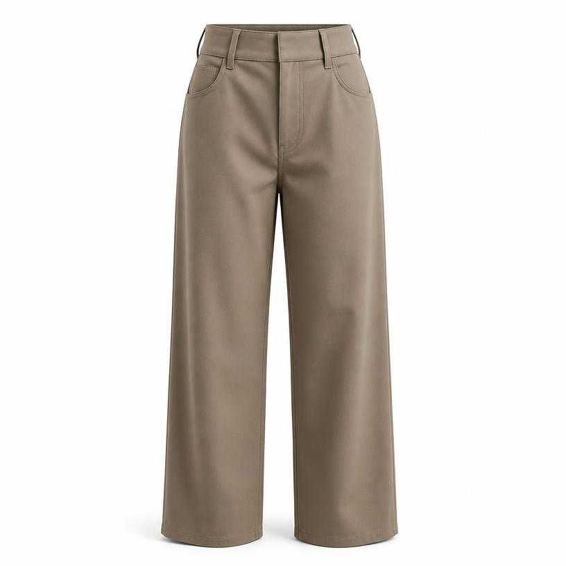 relaxed khaki taupe high-waisted trousers