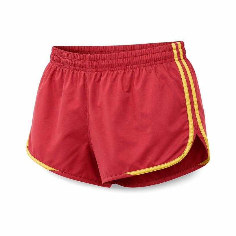 relaxed red split hem lightweight synthetic fabric running shorts