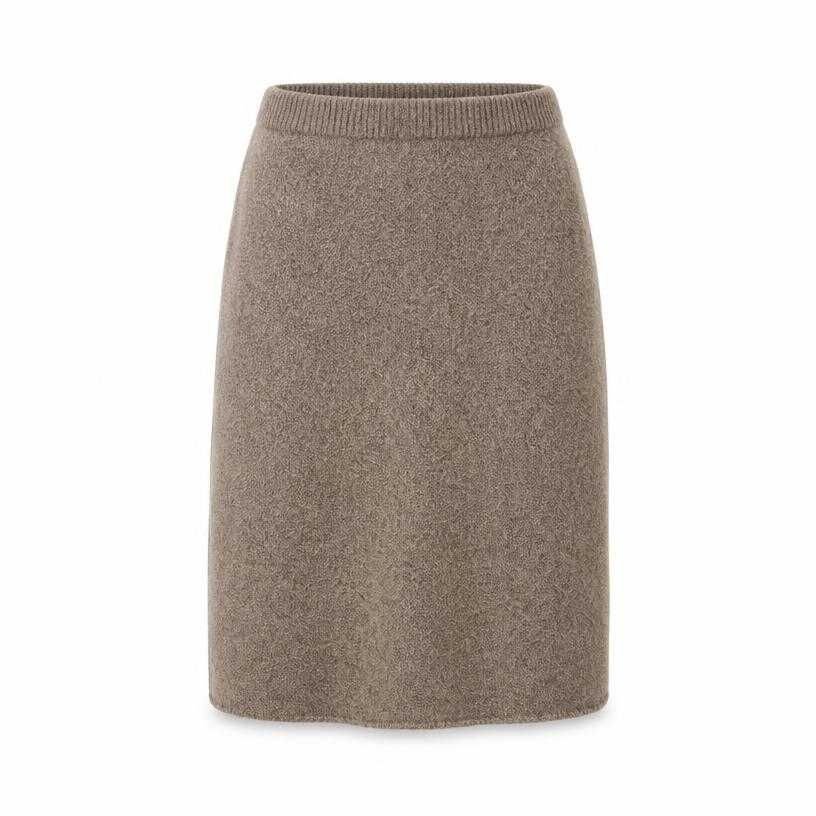 relaxed warm taupe knee-length textured knit skirt