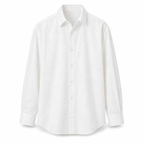 relaxed white collared woven cotton-like fabric button-up shirt