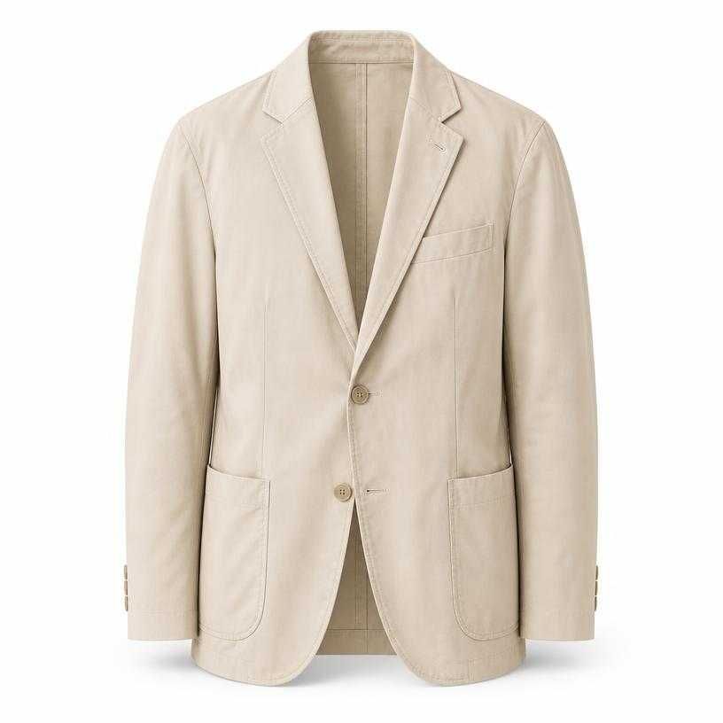 relaxed light beige single-breasted cotton-like woven fabric blazer