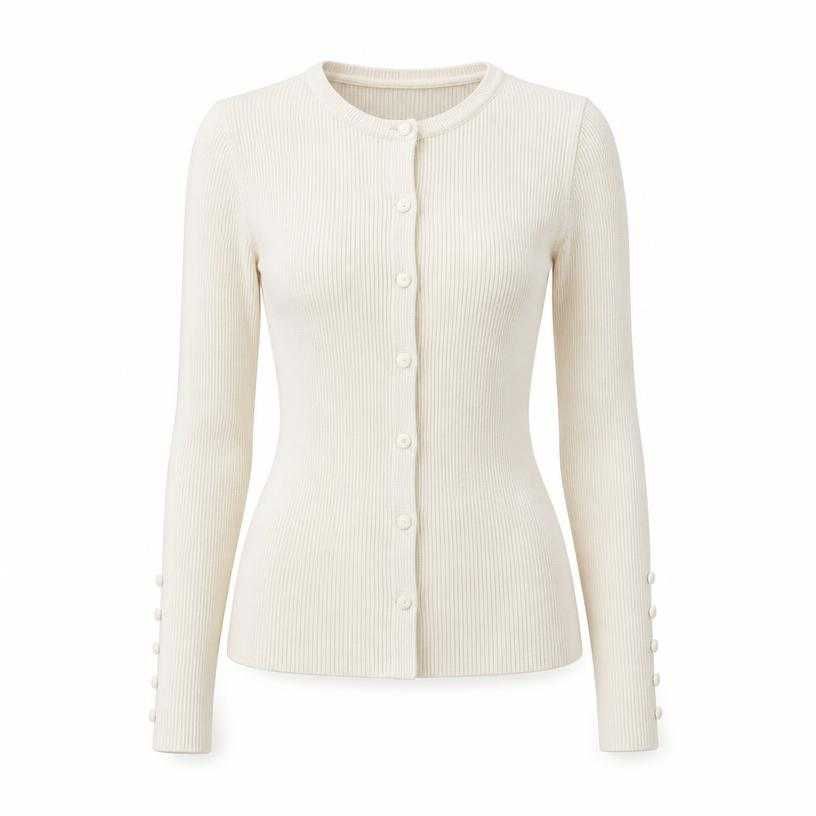 fitted cream ribbed knit cardigan