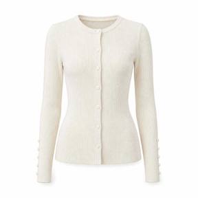 fitted cream ribbed knit cardigan