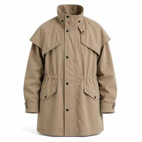 oversized beige-tan utility woven cotton-like fabric trench coat