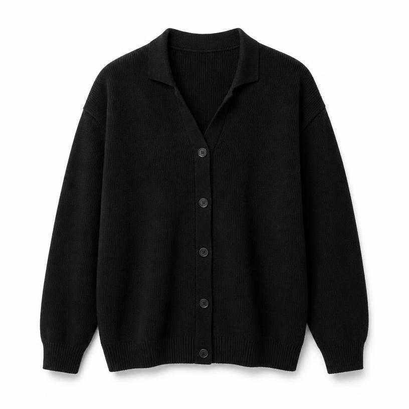 relaxed black button front knit cardigan