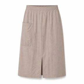 relaxed taupe beige front slit lightweight woven fabric knee-length skirt