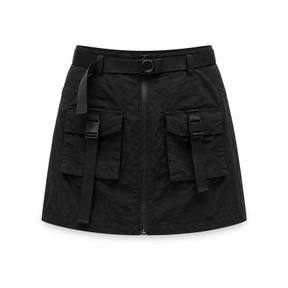relaxed black utility technical woven mini skirt