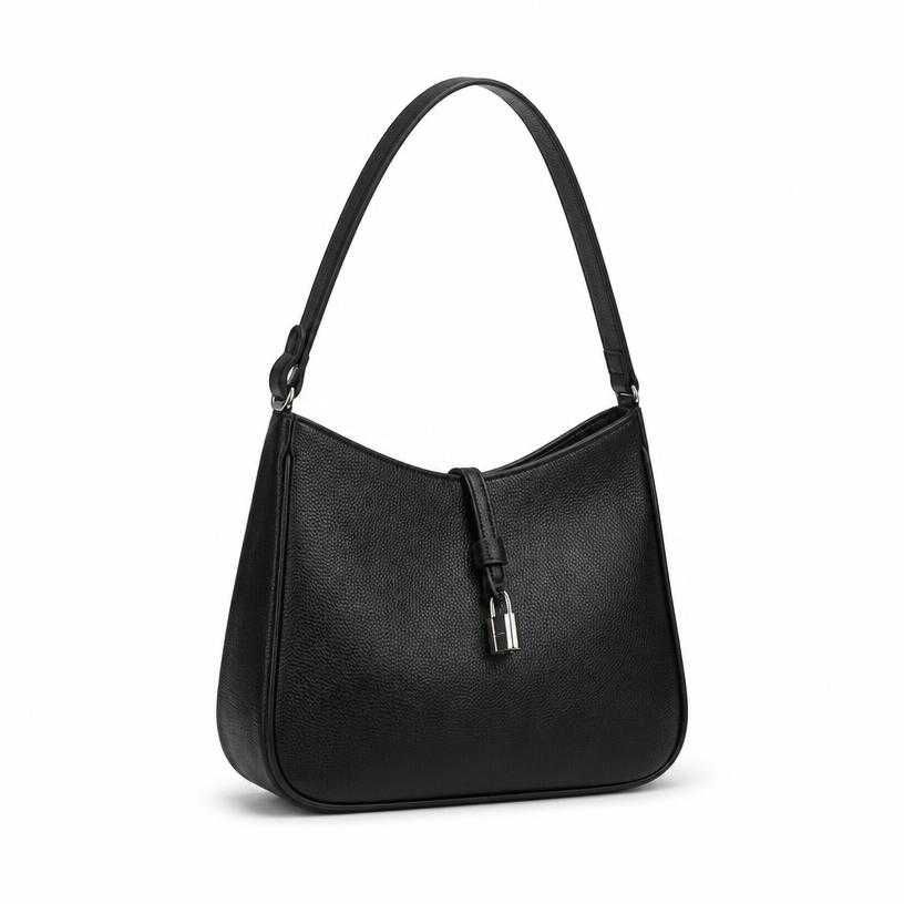black small structured leather-like material shoulder bag