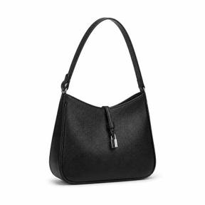 black small structured leather-like material shoulder bag