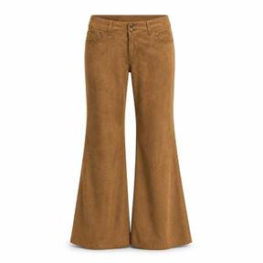 relaxed warm tan brown low-rise suede-like fabric flared trousers