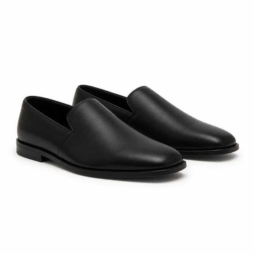 black low-profile leather-like material shoes