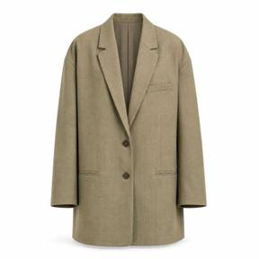 oversized muted olive beige longline woven suiting fabric blazer