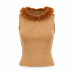 fitted camel beige cropped sleeveless knit top
