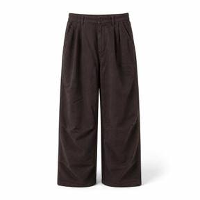 relaxed dark brown roomy leg soft woven fabric trousers