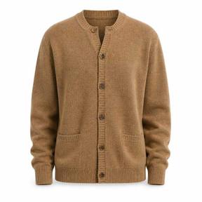 relaxed camel tan button-front knit cardigan