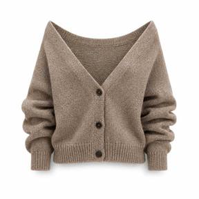 relaxed warm taupe button-front textured knit cardigan