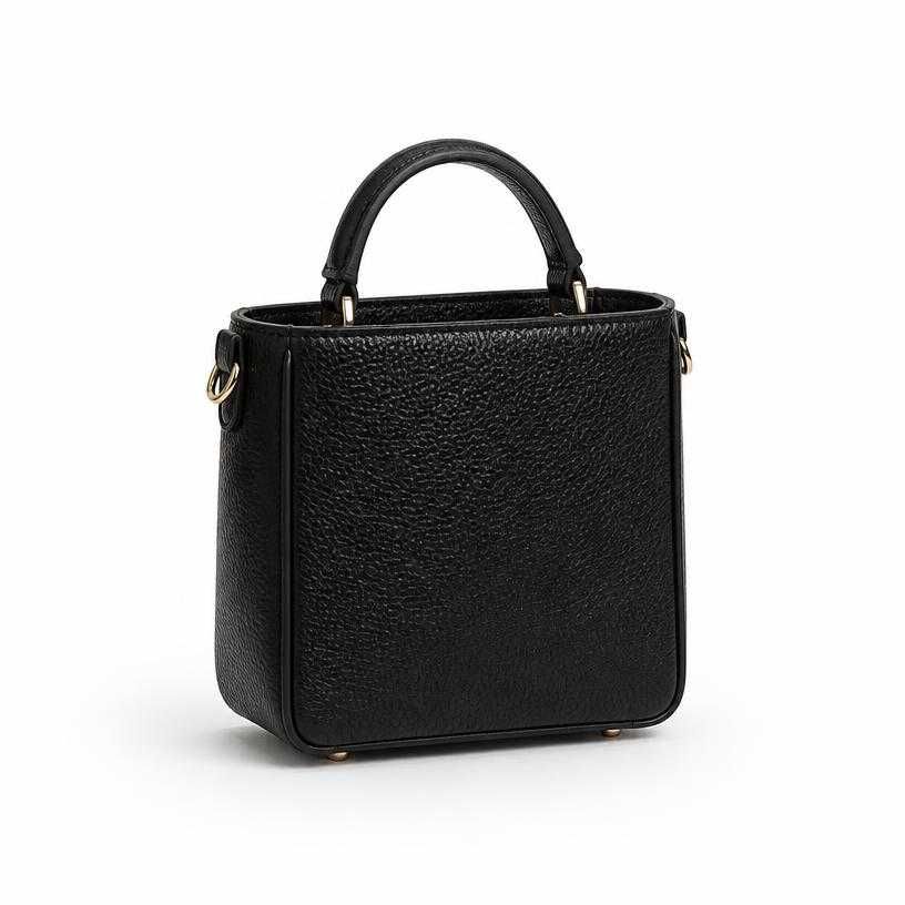 black structured pebbled leather-like material top-handle bag