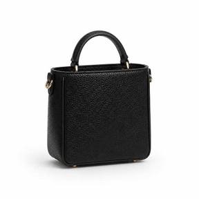 black structured pebbled leather-like material top-handle bag