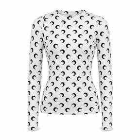 fitted white and black graphic print stretch jersey long-sleeve top
