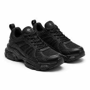 black chunky sole mesh synthetic sneakers