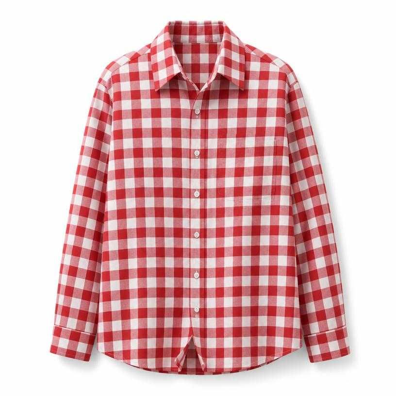 relaxed red and white gingham check cotton shirting collared shirt