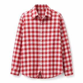 relaxed red and white gingham check cotton shirting collared shirt