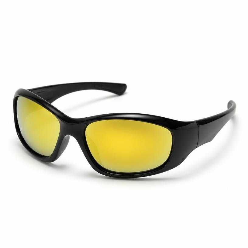 yellow and black wraparound plastic sunglasses