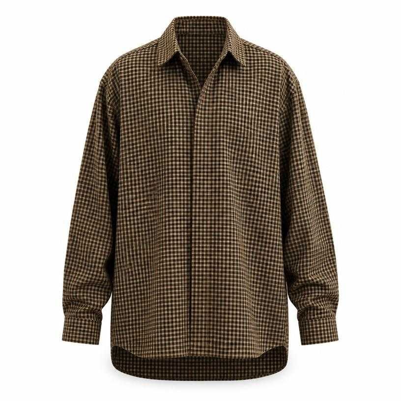 relaxed brown micro-check woven fabric checked shirt