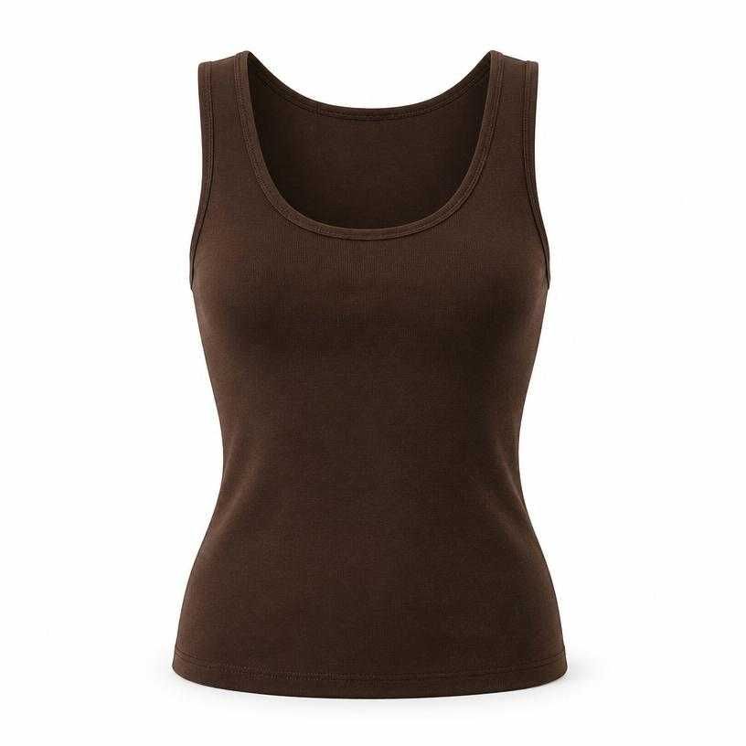 fitted dark brown scoop neckline smooth knit sleeveless top
