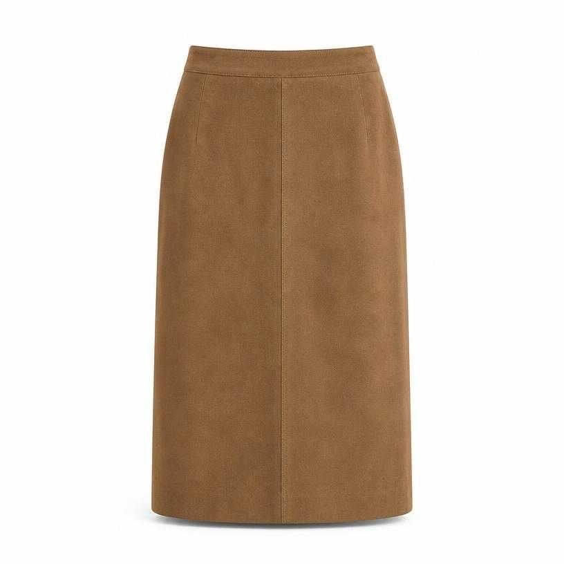 relaxed tan brown suede-like knee-length skirt